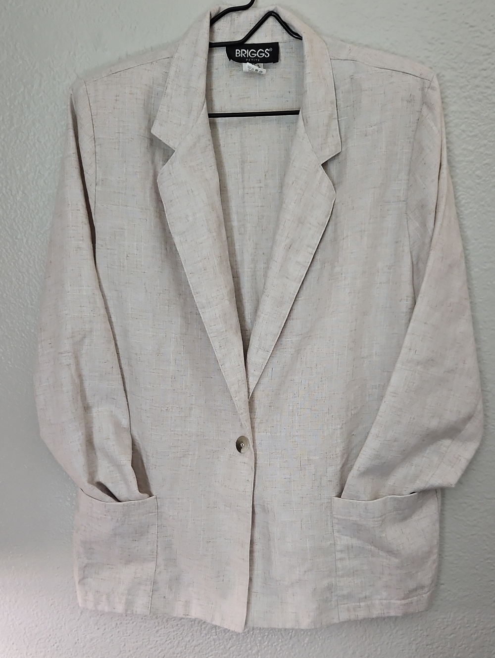 Vintage Briggs Petite Beige Linen Look Blazer Single Button EUC 14P
